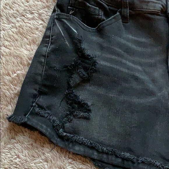Black Distressed Kancan Jean Shorts - Picture 2 of 7